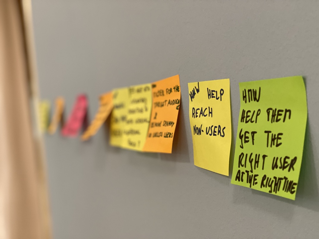 Post It notes used in brainstorming activity